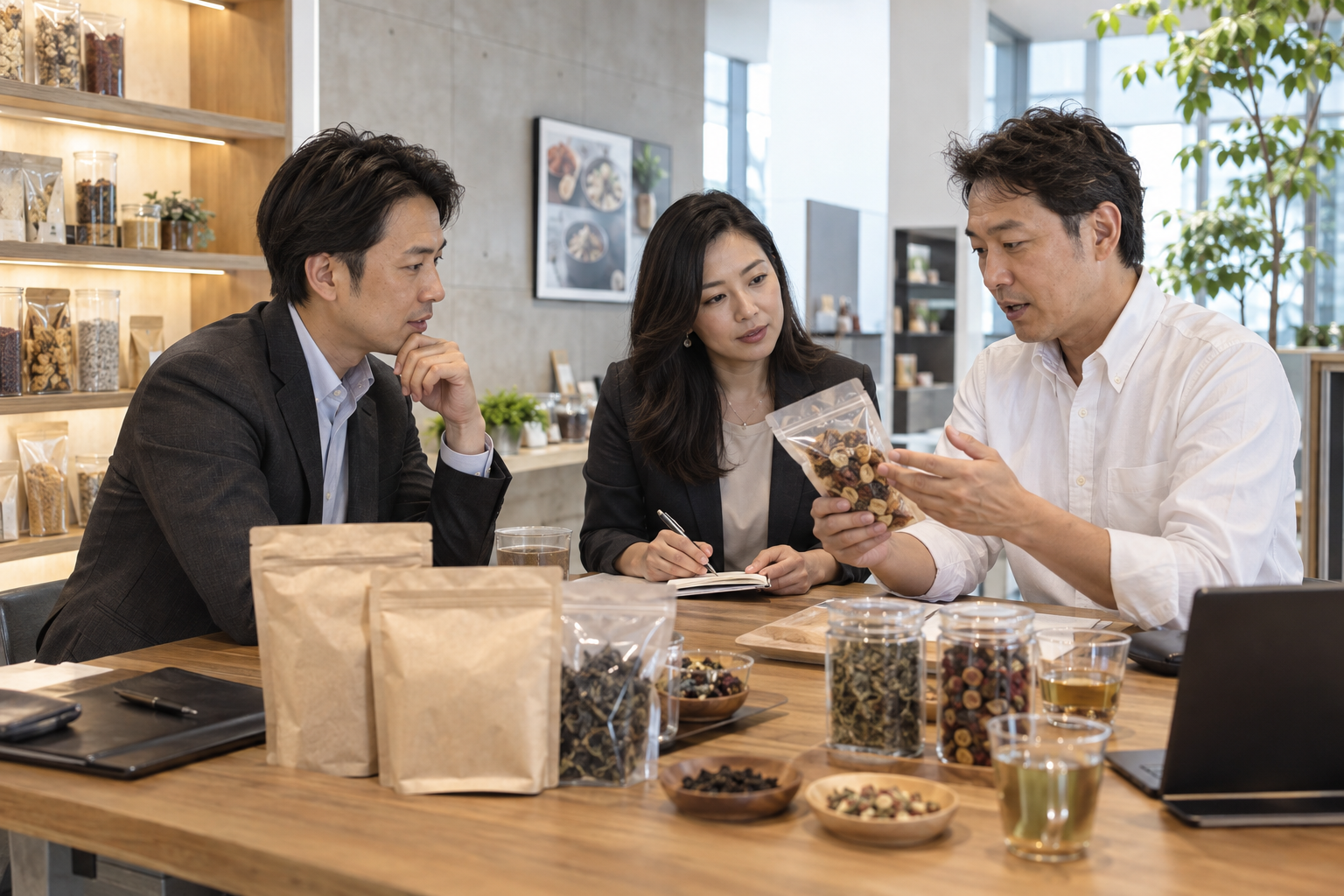 食品メーカーとの商談を表すイメージ